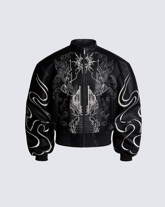 'Ascension Path' Embroidered Moto Jacket