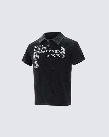 High Street Graphic Textured Washed New Polo T-Shirt