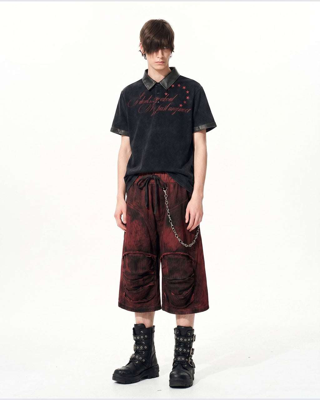 KIIKIO -New Washed Distressed Panel Drawstring Shorts