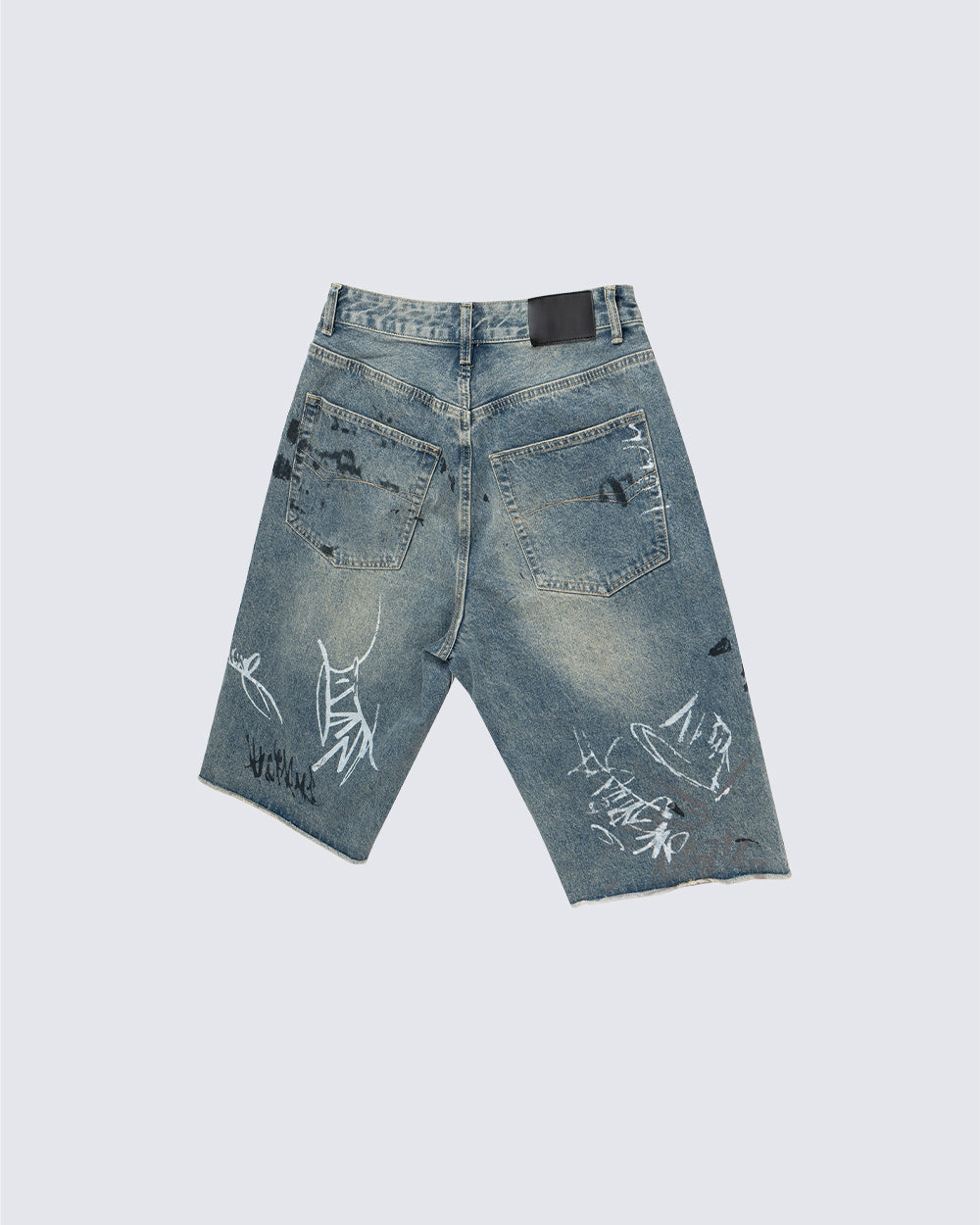 High Street New Graffiti Distressed Wide Denim Shorts