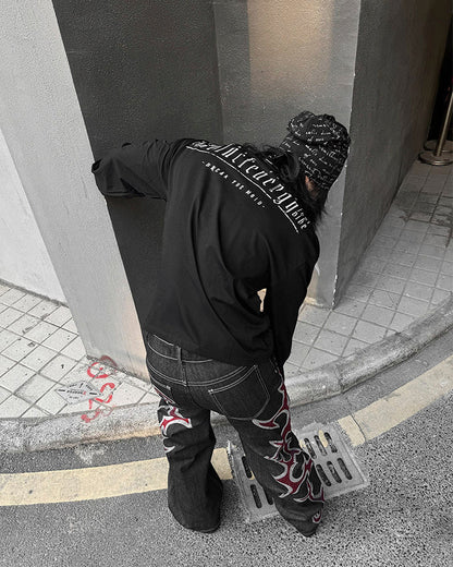 New Rhinestone Flame Denim Jeans