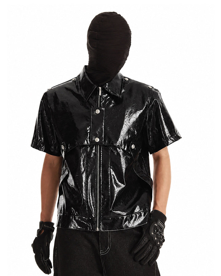 KIIKIO Gothic Glossy PU Cropped Zipper Shirt