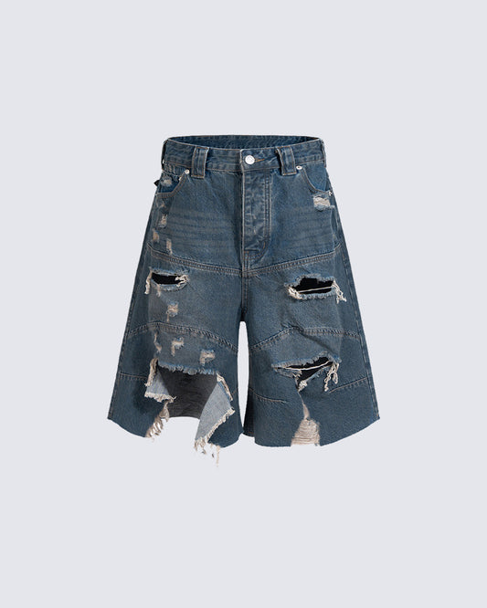 Vintage Distressed Washed Denim Shorts