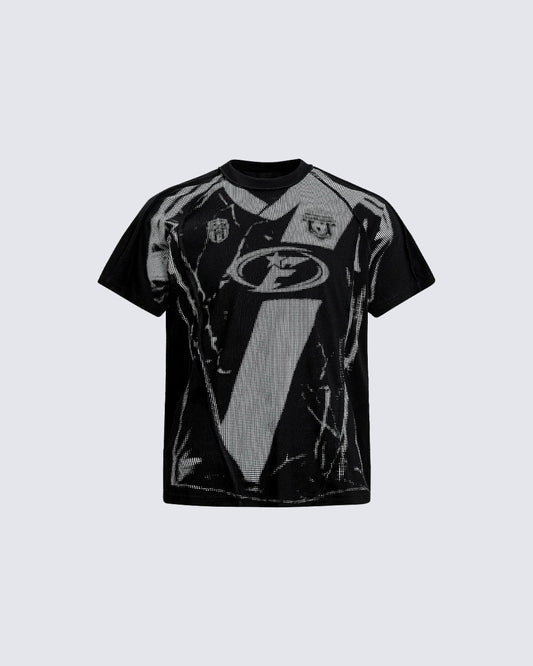 American Black Mesh Number Print Tee