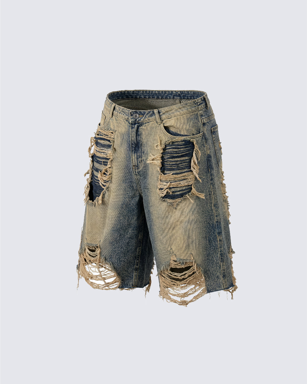 KIIKIO Vintage Layered Distressed Denim Shorts
