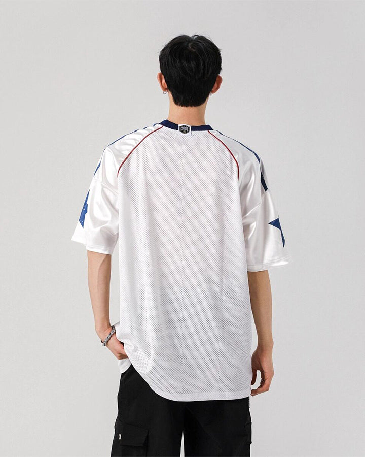Y2K Star Patch Mesh Football Jersey Tee New