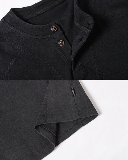 Utility Vintage Contrast Stitch Button Henley New Tee