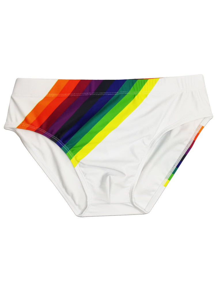 Men's Rainbow Print Low Waist Triangle Swim Briefs