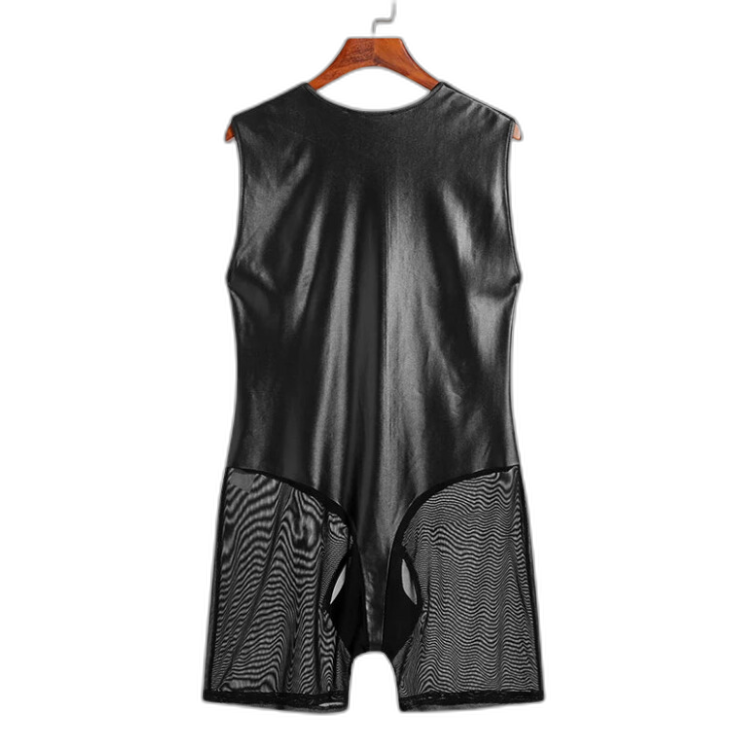 Tight PU Leather Mesh Bodysuit