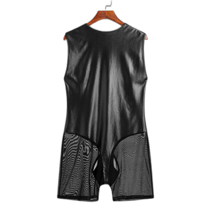 Tight PU Leather Mesh Bodysuit