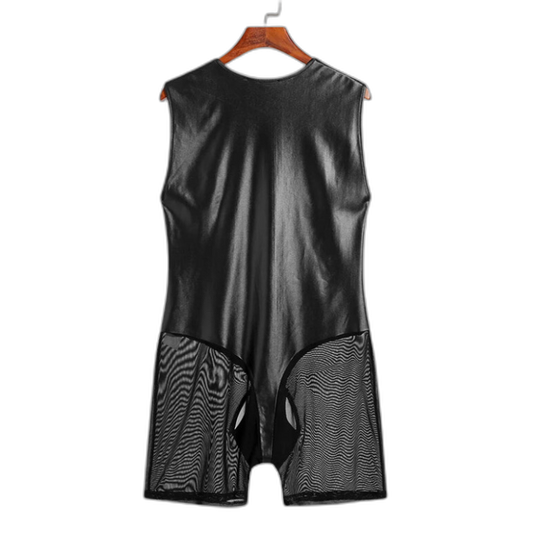Tight PU Leather Mesh Bodysuit
