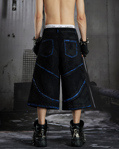 Dark American-Style Cut Studded Cropped Jeans