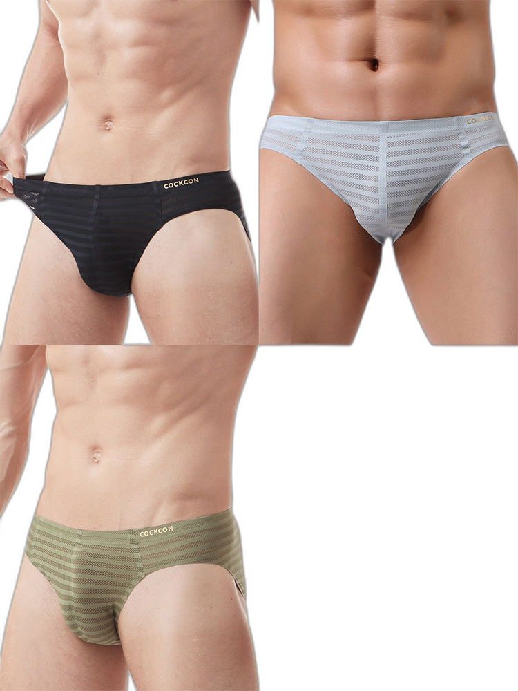 3 Pack Men's Mesh Nylon Breathable Solid Color Bikini