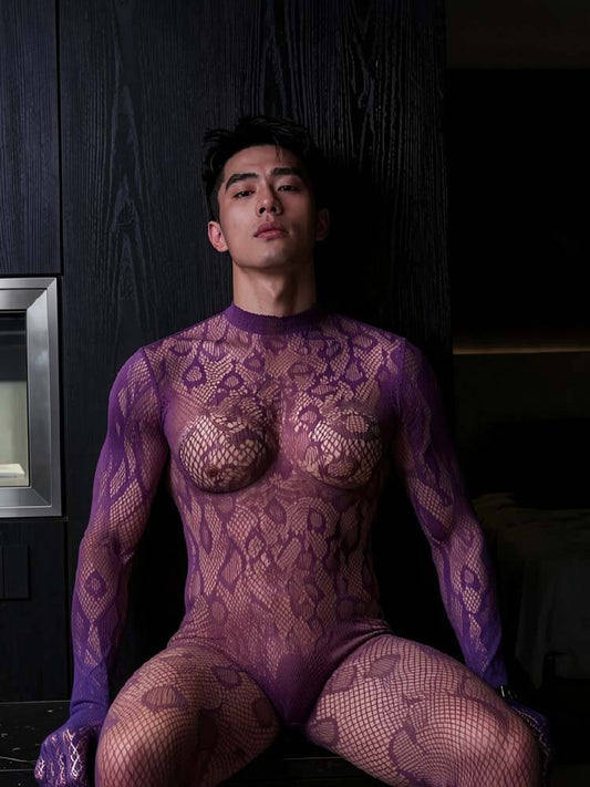 Men's Sexy Sheer Cut-Out Fishnet Bodysuit