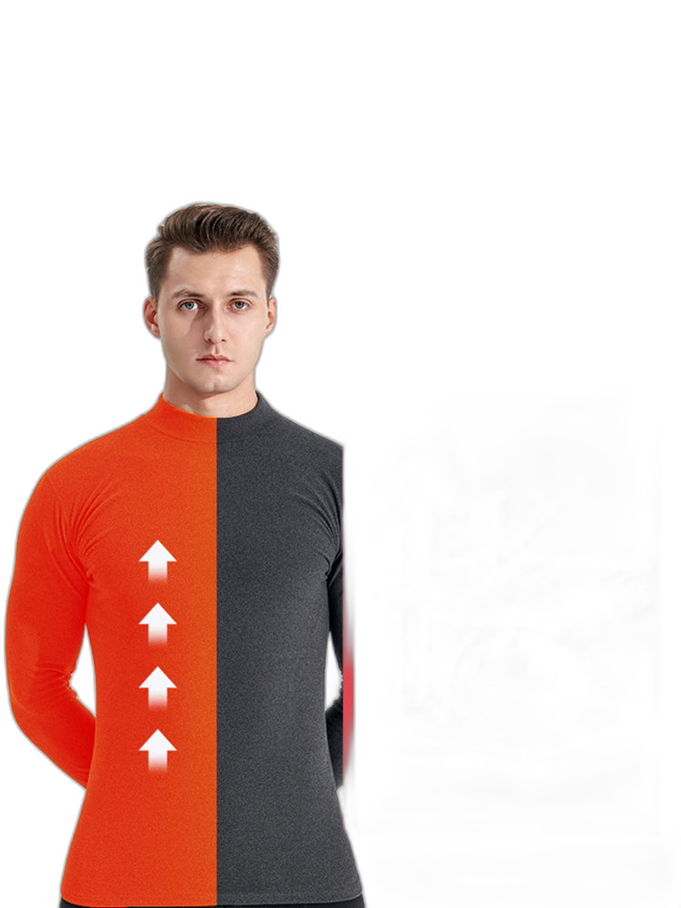 Mid-neck Men's Fleece Warm Bottoming Top T-shirt