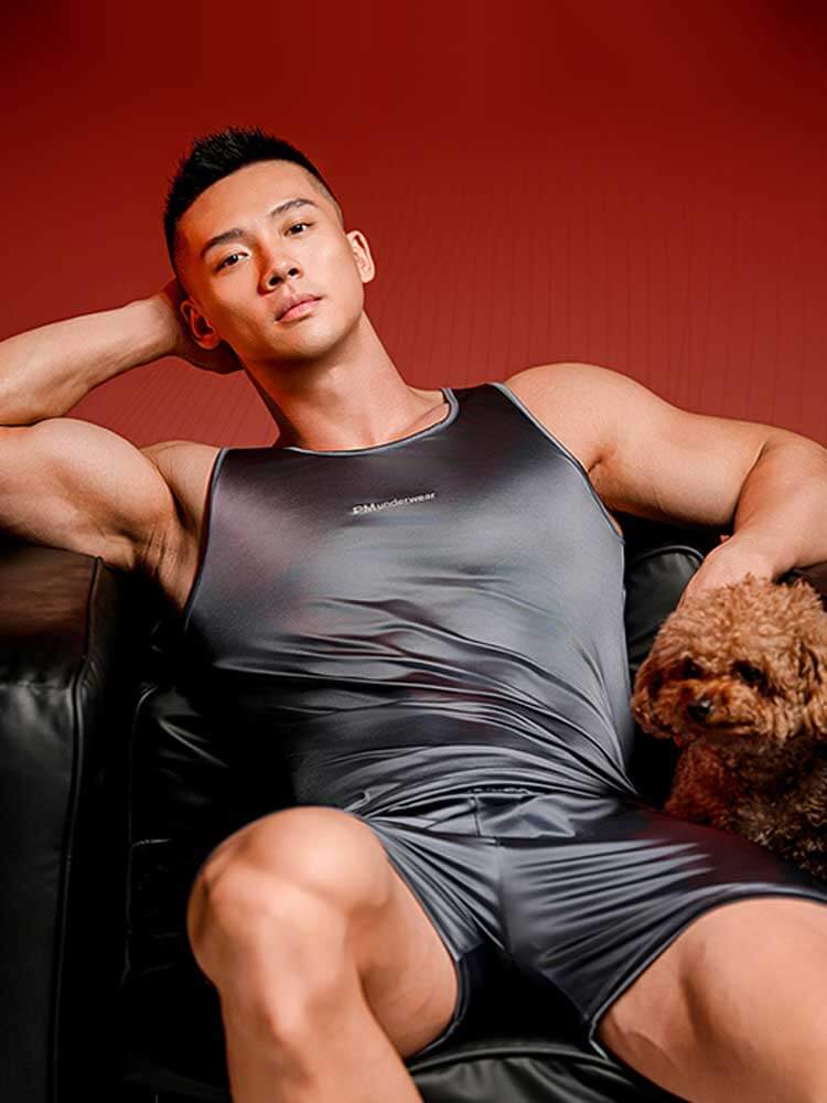 Men's Stretch Tank Top And Shorts Ice Silk Pajama Set