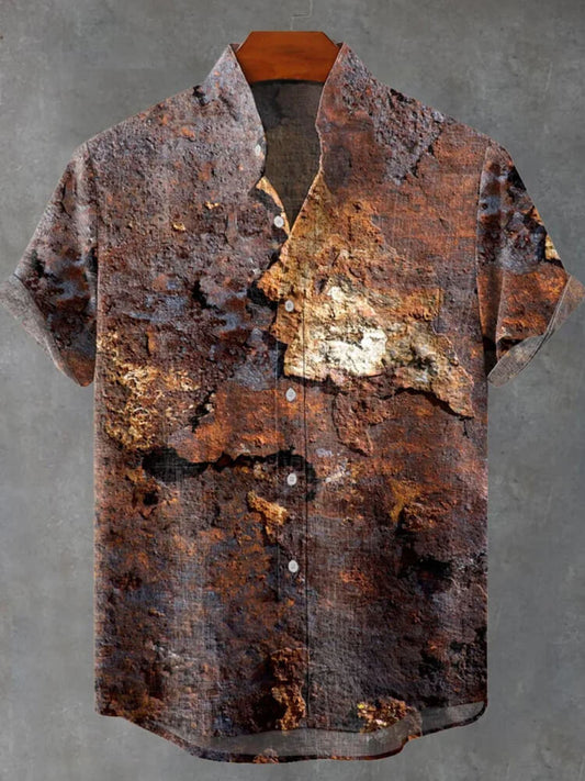 Retro Iron Rust Printed Casual Short Sleeve Shirt