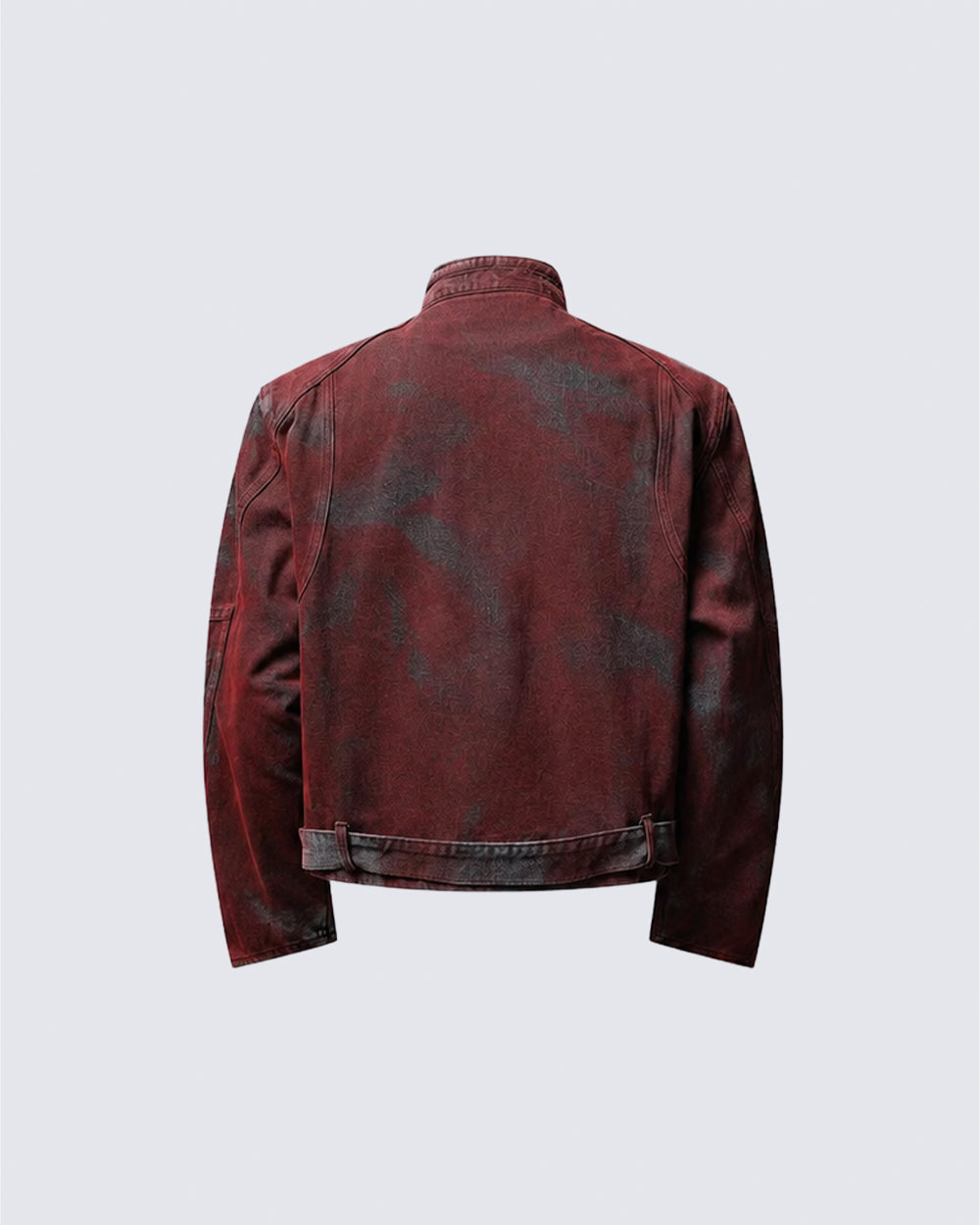 New Red Gothic Washed Belted Cropped Biker Jacket