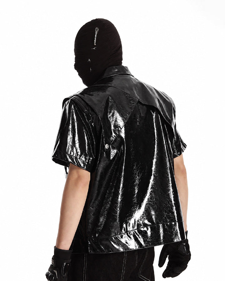 KIIKIO Gothic Glossy PU Cropped Zipper Shirt
