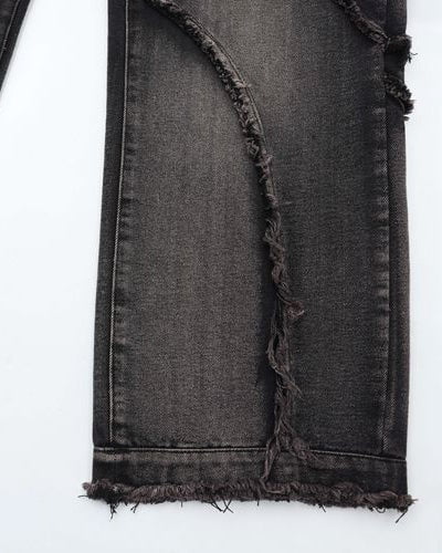 Deconstructed Frayed Edge Wide-Leg Jeans