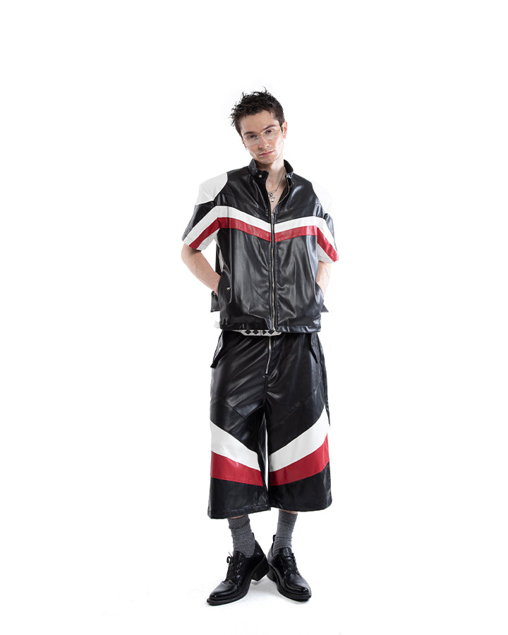 New Avant-Garde Racing Moto Contrast Panel PU Shirt