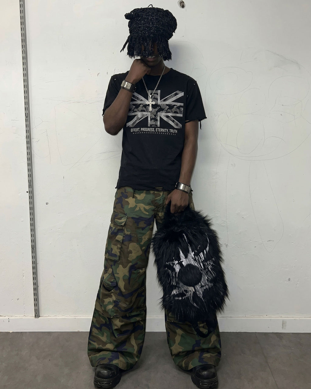 KIIKIO-New Y2K Distressed Union Graphic Washed Black T-Shirt
