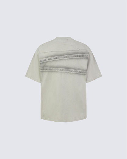 New Dark Gothic Lace Stripe Washed Boxy Tee
