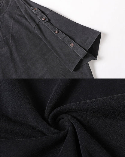 Utility Vintage Contrast Stitch Button Henley New Tee