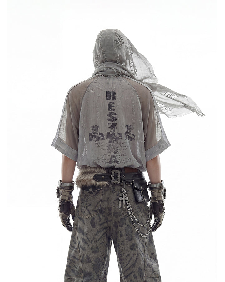 Wasteland Deconstructed Distressed Short Sleeve Tee New