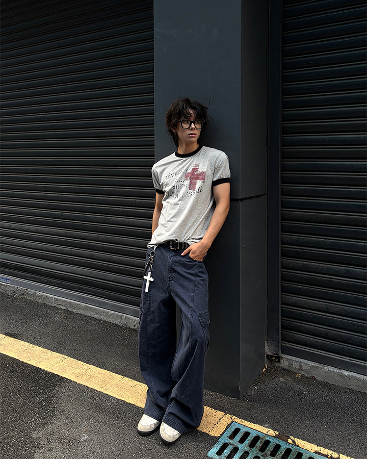 KIIKIO Vintage Contrast-Trim Graphic Tee