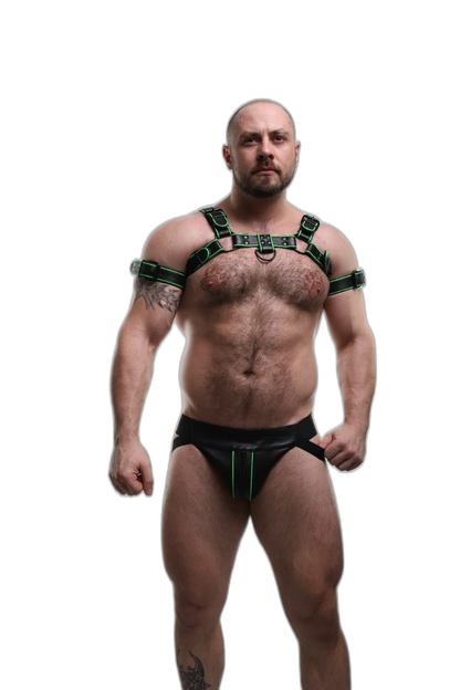 ruff GEAR Leather Bulldog Reflector Harness Black Neon Green