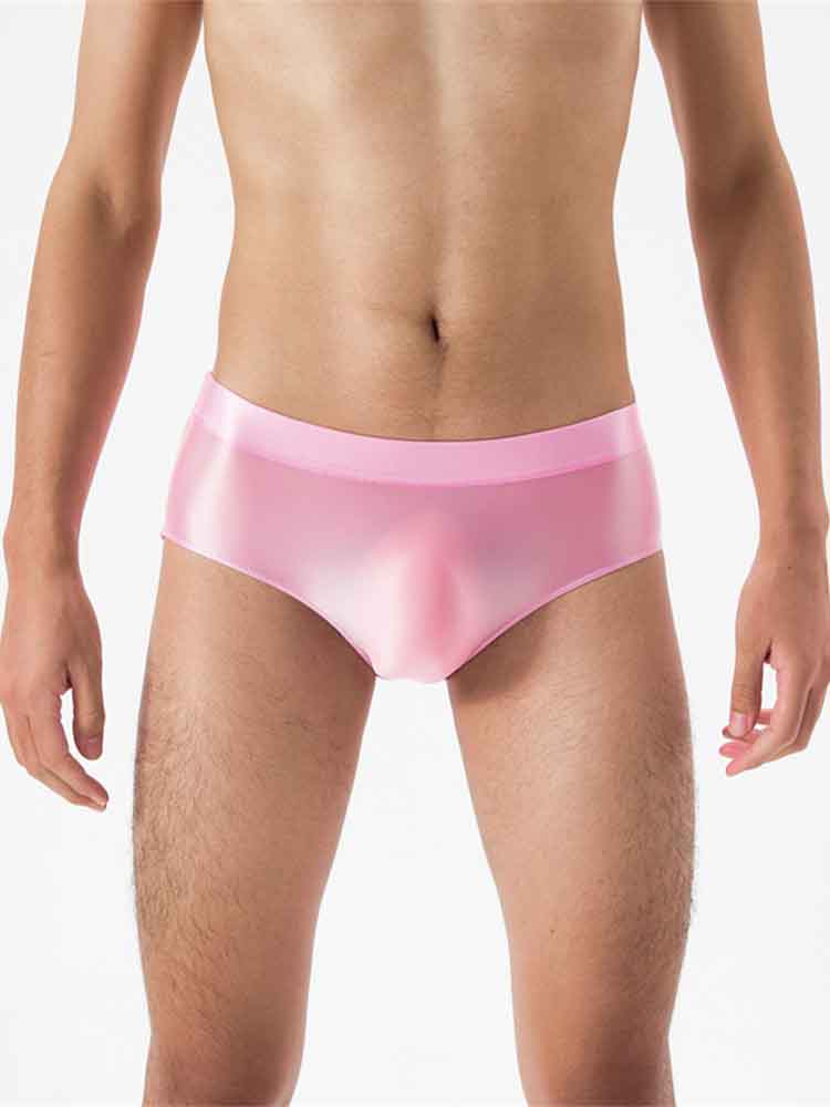Men's Solid Color Glossy Elastic Briefs