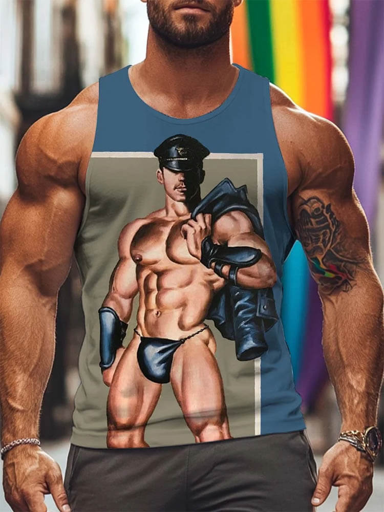 Men's LGBT Gay Pride Muscular Man Print Tank Top