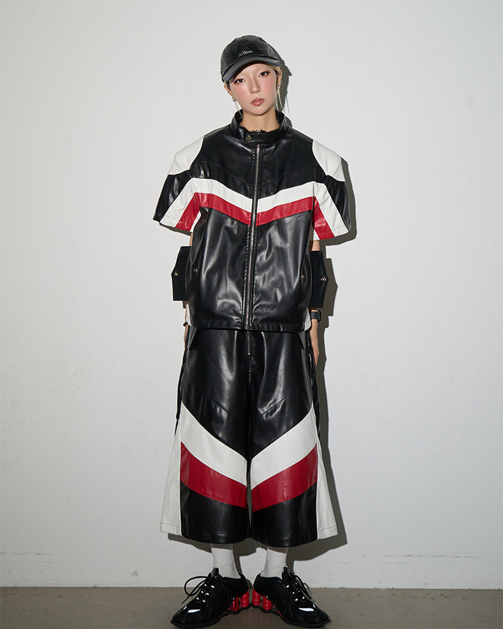New Avant-Garde Racing Moto Contrast Panel PU Shirt