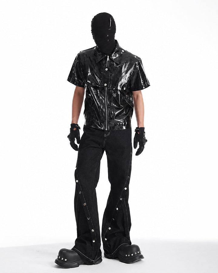 KIIKIO Gothic Glossy PU Cropped Zipper Shirt