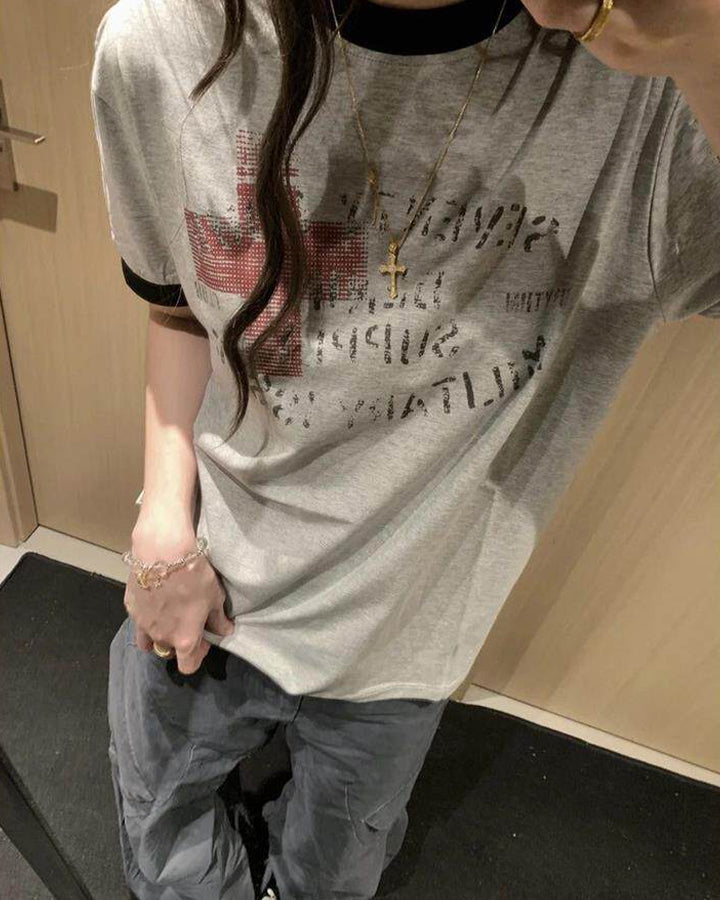 KIIKIO Vintage Contrast-Trim Graphic Tee