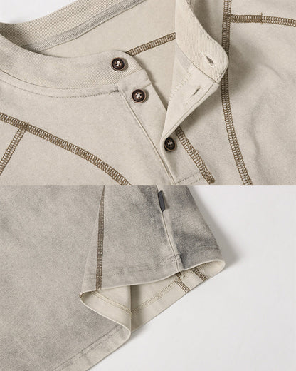 Utility Vintage Contrast Stitch Button Henley New Tee