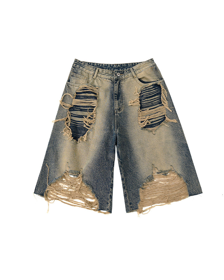 KIIKIO Vintage Layered Distressed Denim Shorts