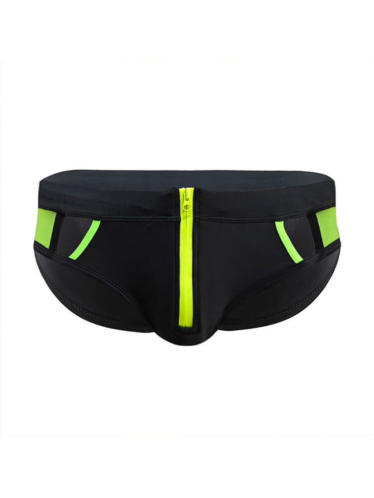 Men's Sexy Mesh Hollow Front Zipper Swim Briefs