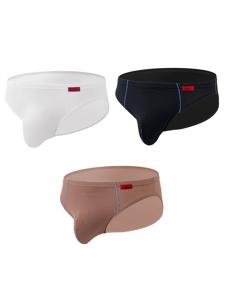 3 Pack Men's Nylon Plaid Lift Hip Briefs Triangle Briefs