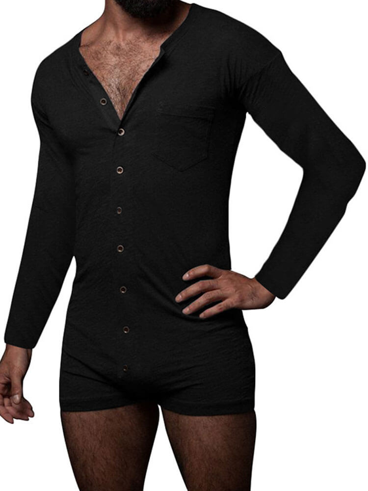 Men's Solid-Color Long-Sleeve Fitted Bodysuit