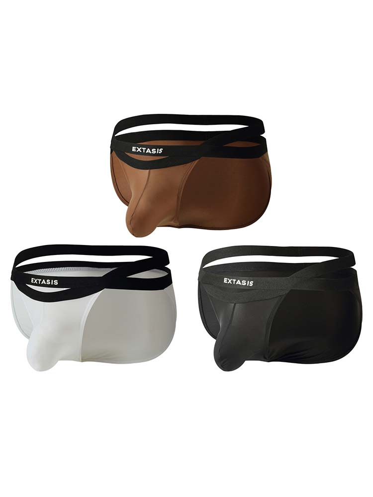 Men's Sexy Double-Belted Large Pouch Cutout Briefs