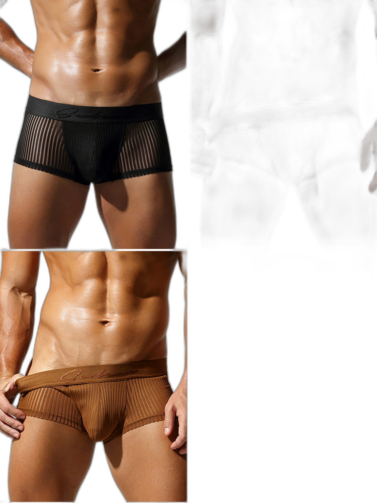 3 Pack Men's Striped Mesh Trunks with Comfort Pouch