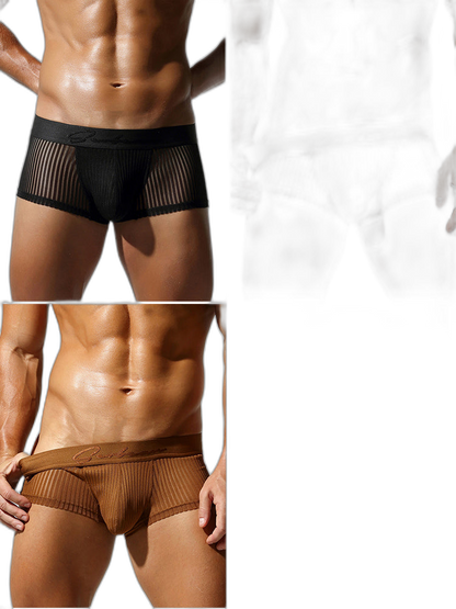 3 Pack Men's Striped Mesh Trunks with Comfort Pouch