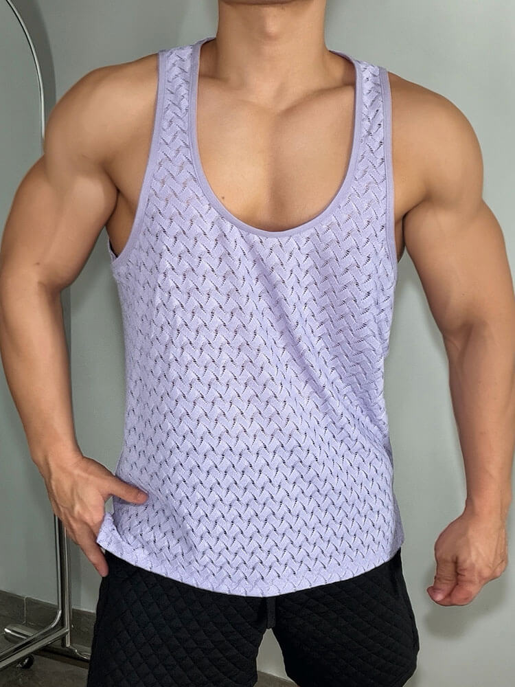 Men's Loose-Fit Cutout Solid Color Sports Vest