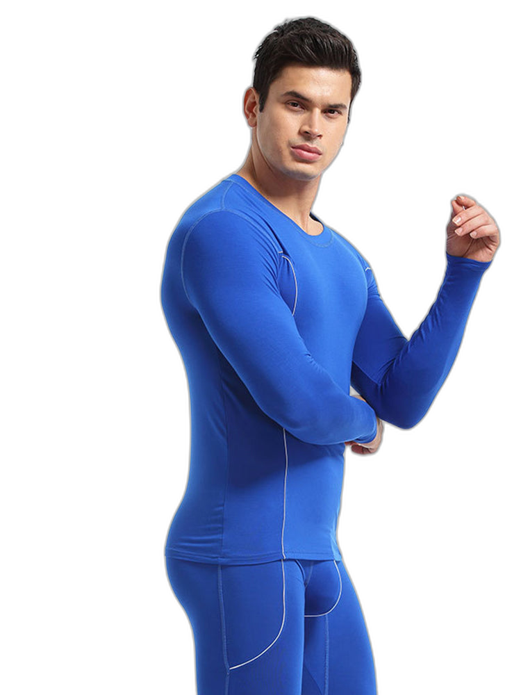 Men's Round Neck Solid Color Bamboo Fiber Thermal Underwear Set