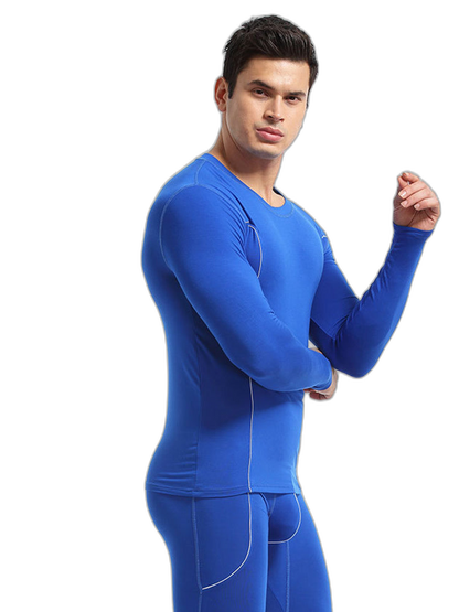 Men's Round Neck Solid Color Bamboo Fiber Thermal Underwear Set