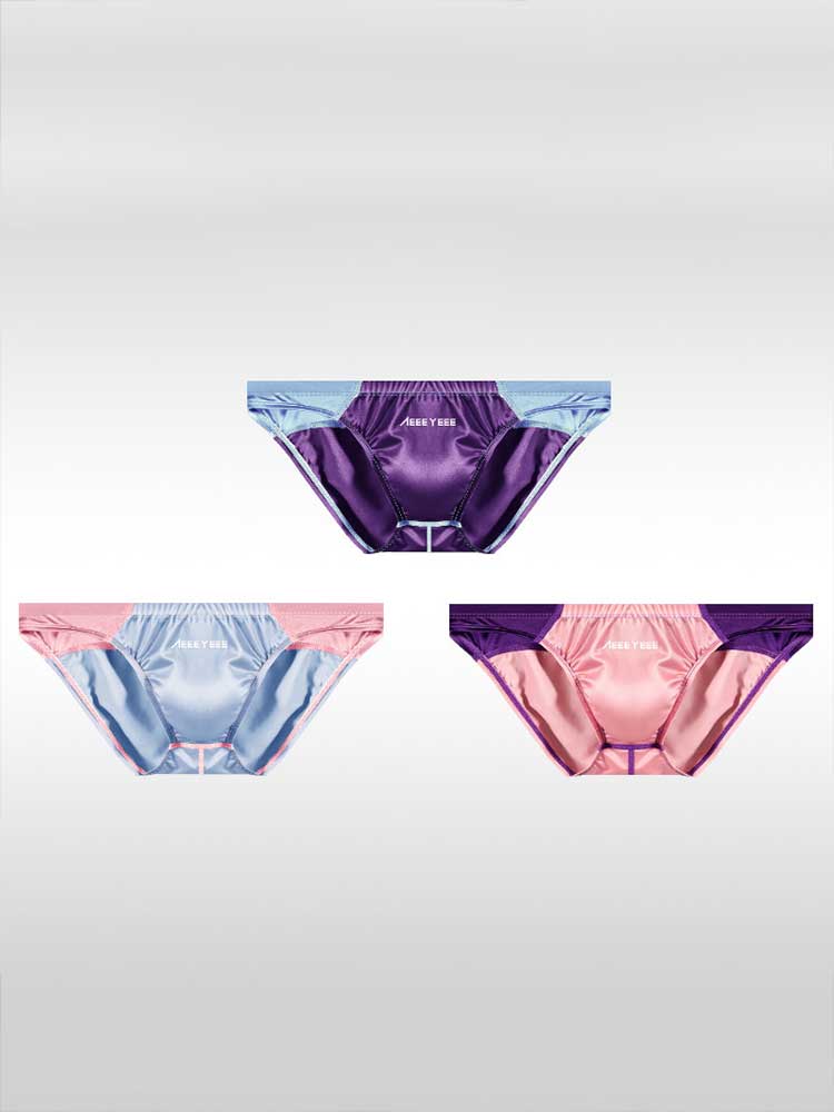 Men's Sexy Low-Rise Colorblock Satin Briefs
