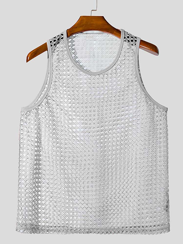 Men's Sexy Mesh Cutout Solid Color Sports Vest