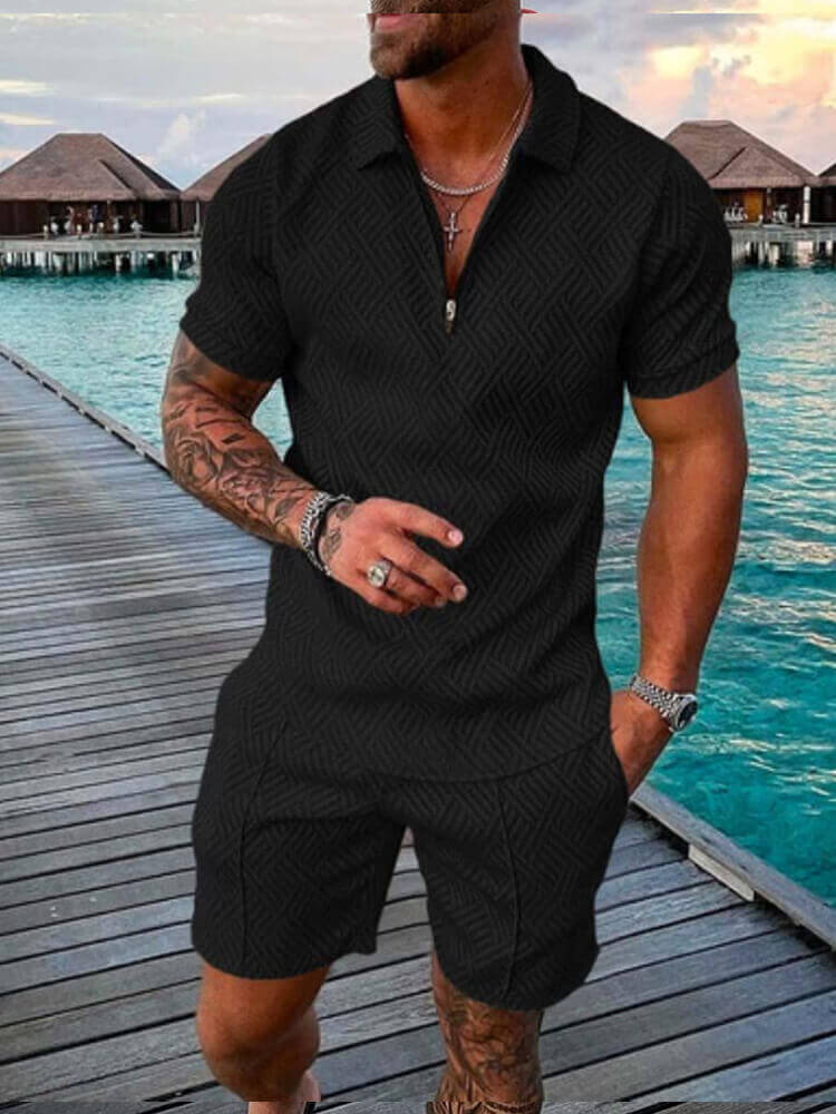 Men's Short Sleeve Polo Shirt And Shorts Set